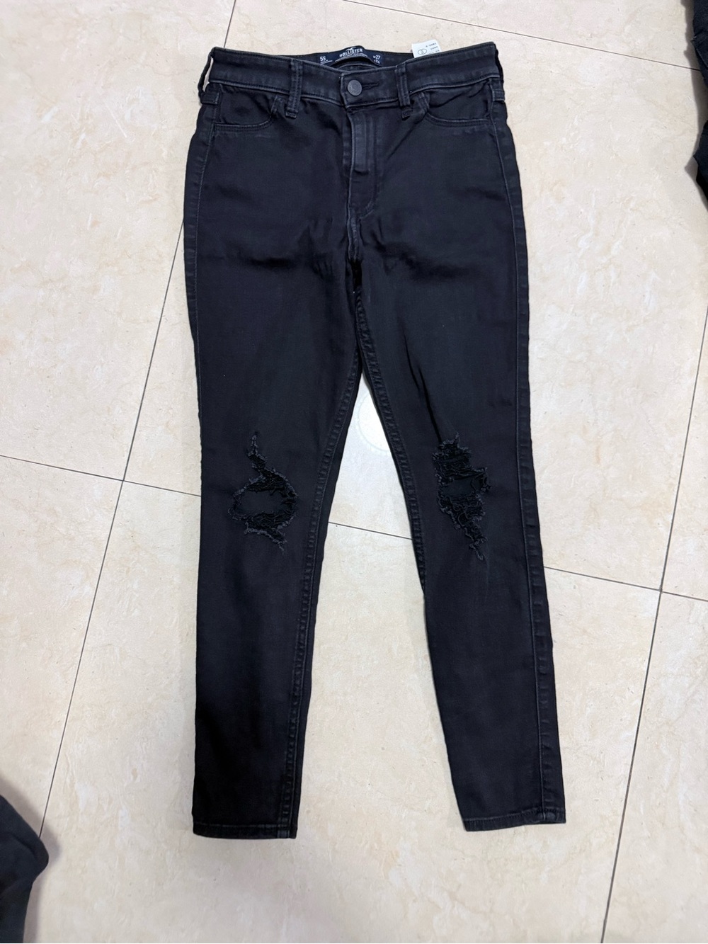 Hollister Black Skinny Jeans with Knee Distressing
